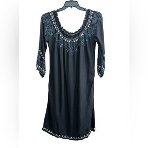 Lucky Brand Black embroidered Dress Size S‎ 100% rayon (4005)